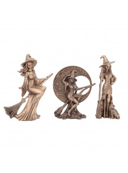 Resin cast copper Halloween figurine decoration broom witch sculpture decoration gifts crafts witch wizard statues home decor
