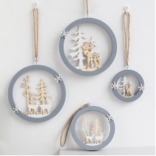 Wholesale Nordic ins Christmas decoration ornament wooden elk round wall hanging pendant